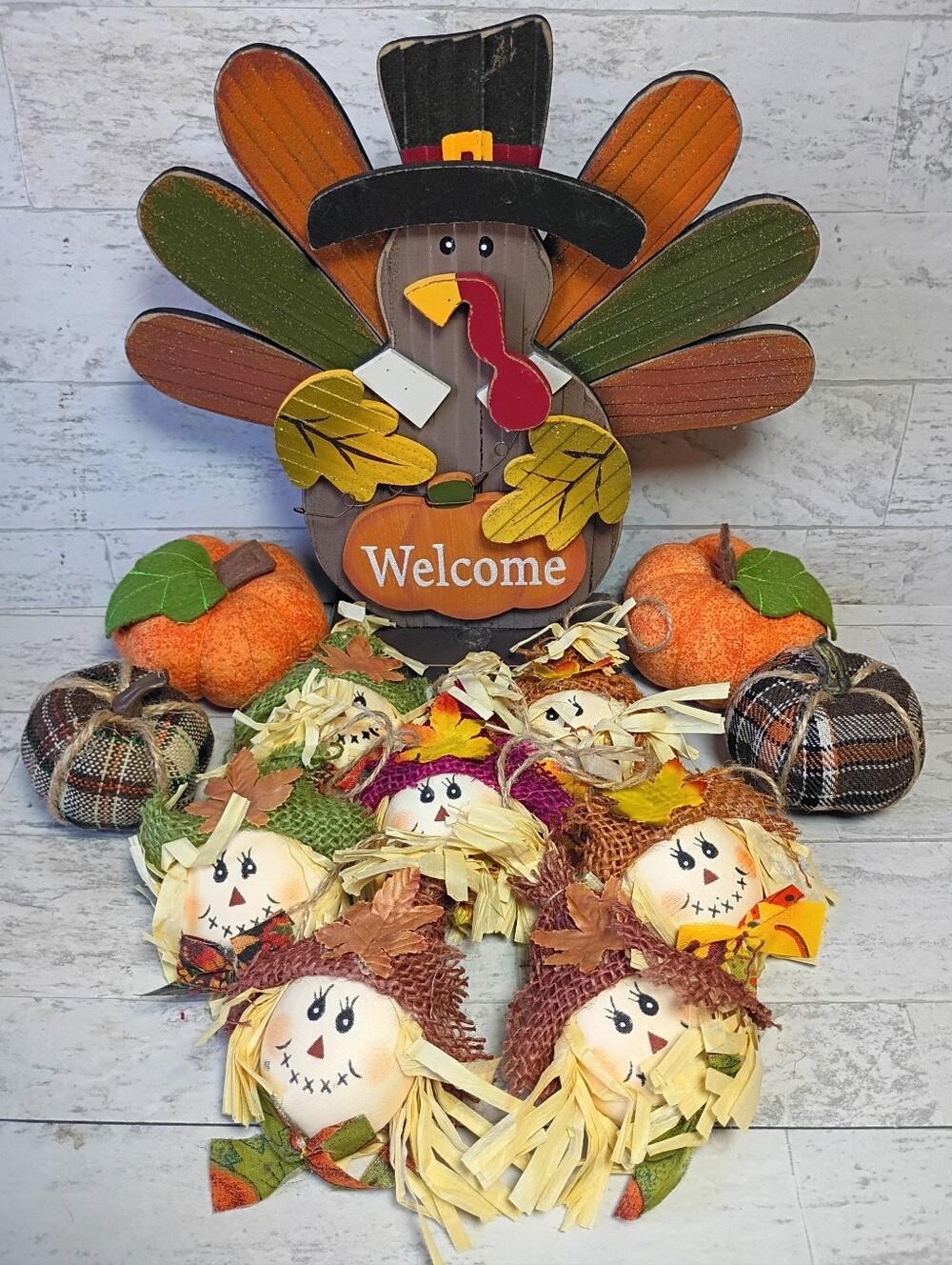 Autumn Harvest Welcome Turkey Table Decor And Fall Decor in Orange, Green, Brown